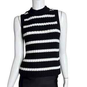 INTERMIX Black and White‎ Knit Slipover Sleeveless Crewneck Sweater